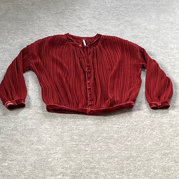 Free People Pleated Velvet Trim Buttondown - Picture 8 of 14